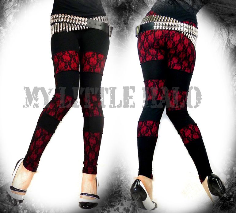 gothic black and red lace leggings