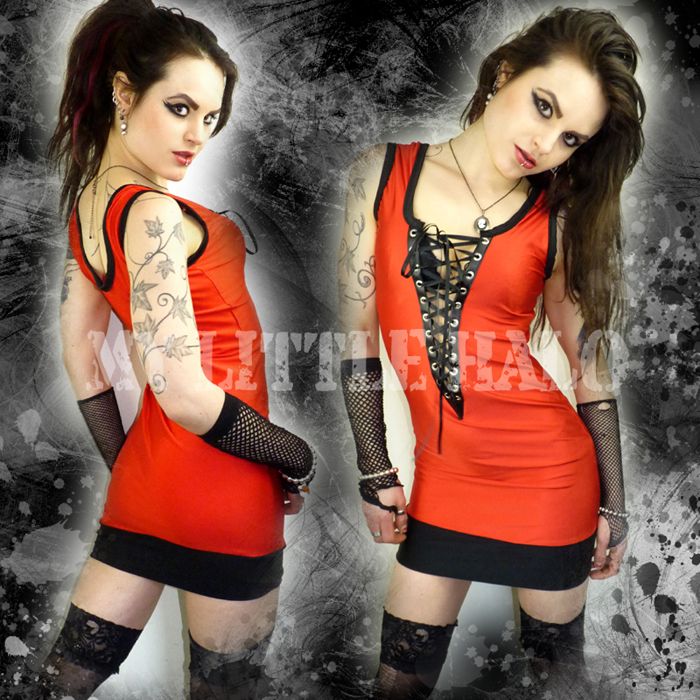 red/black low cut lace up mini dress