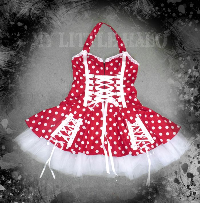 red polka dot lace up corset dress