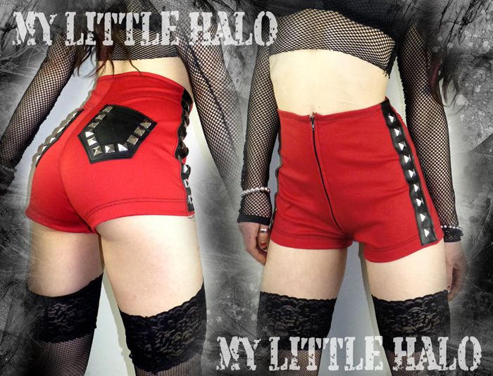 studded red black high waisted hot pants