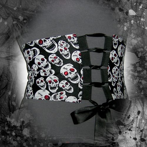 emo scene skulls print corset belt