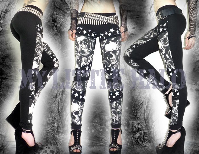 Skulls, Roses and Star Print Unique Leggings