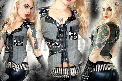 Star Print Studded Denim Vest