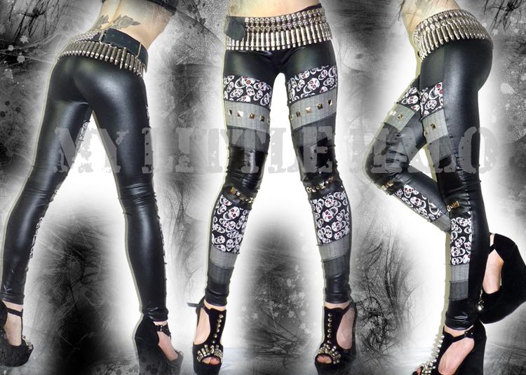 One of a kind skull print studded leggings