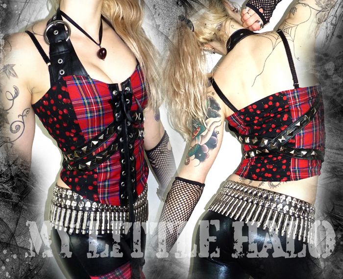 Tartan & Cherries Studded Bustier