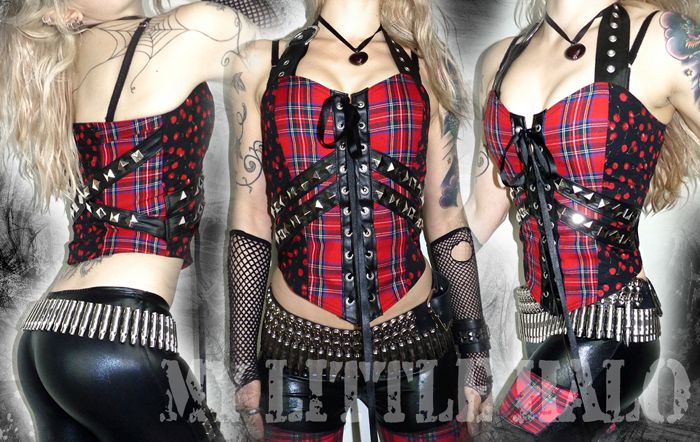 Tartan & Cherries Studded Bustier