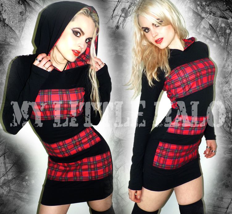 Red Tartan Hooded Dress Top