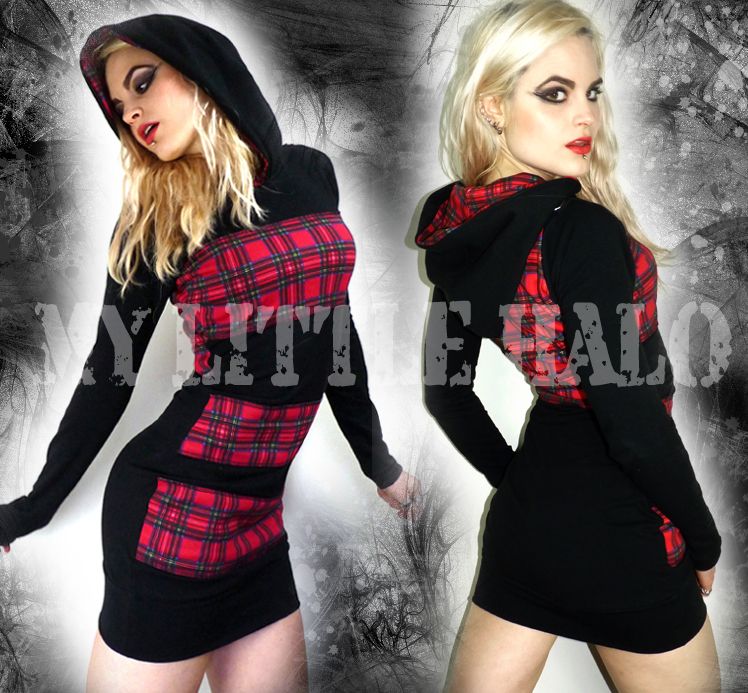 Red Tartan Hooded Dress Top