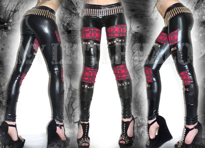 Punk studded wet look leggings