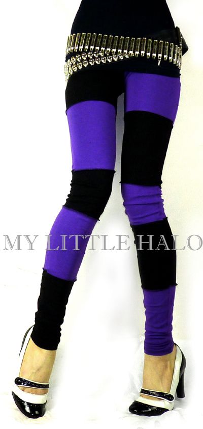 Purple and black two tone patchwork gothic punk leggings