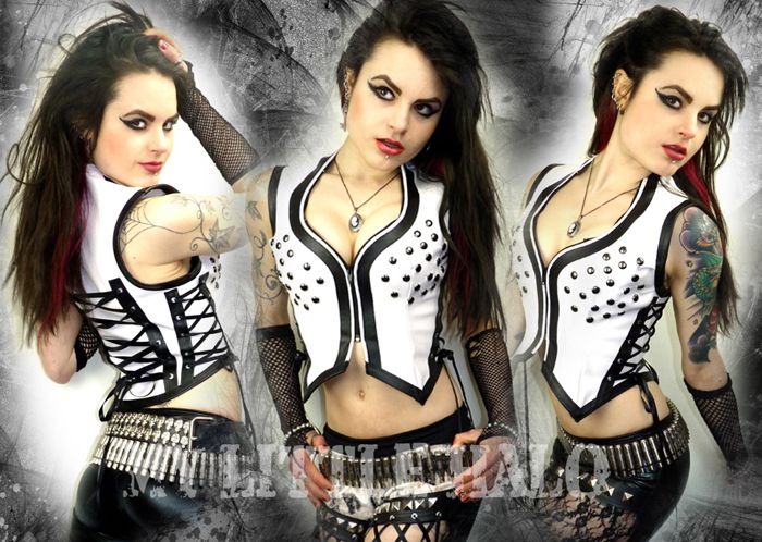 White leatherette studded biker chick crop top