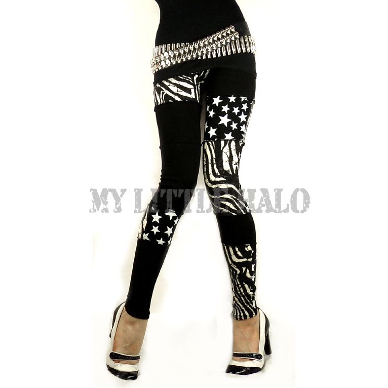 emo black, white zebra stars leggings