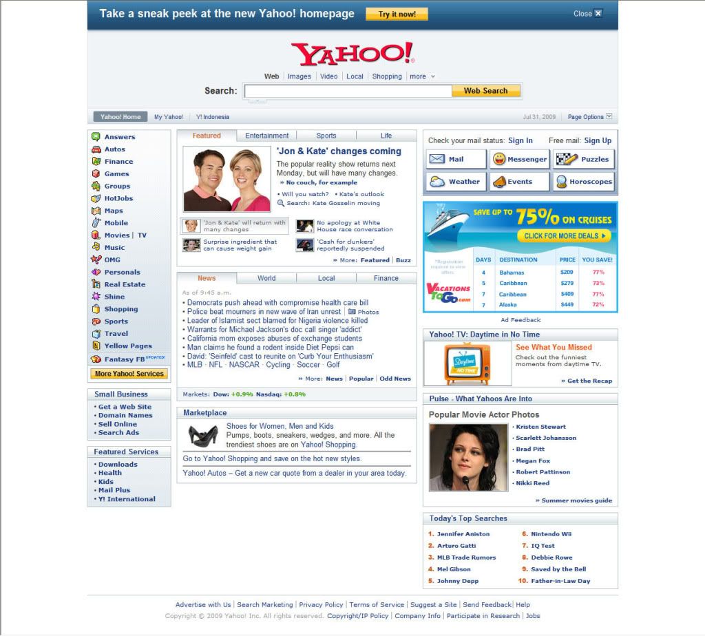 yahoo old homepage