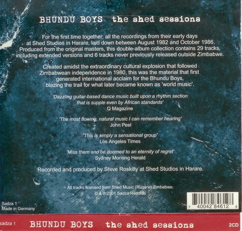 Bhundu Boys  ' Shed Sessions ' 2001 flac TQMP preview 1