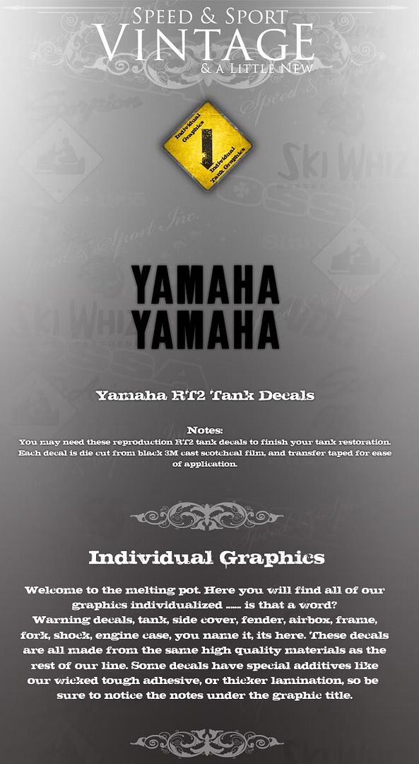 YAMAHA RT2 TANK DECALS GRAPHICS LIKE NOS  