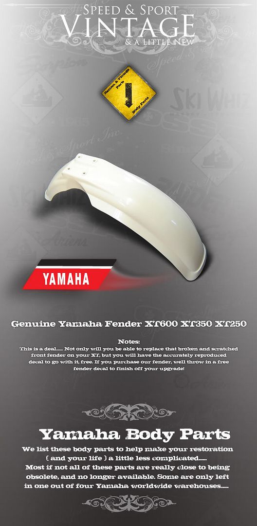 YAMAHA XT600 XT350 XT250 FRONT FENDER & DECALS GRAPHICS  