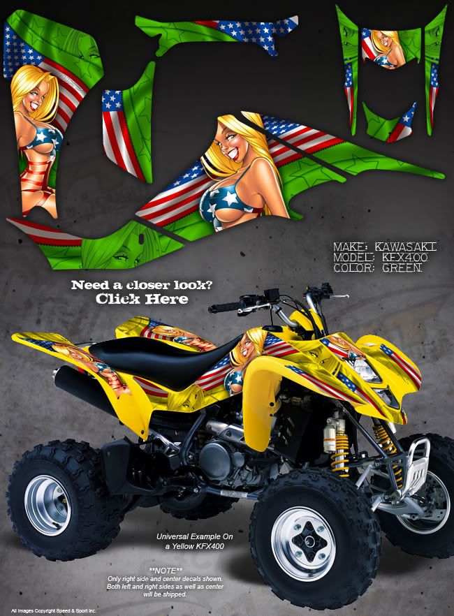 KAWASAKI 03 08 KFX400 GRAPHICS AMERICAN BEAUTY GREEN  