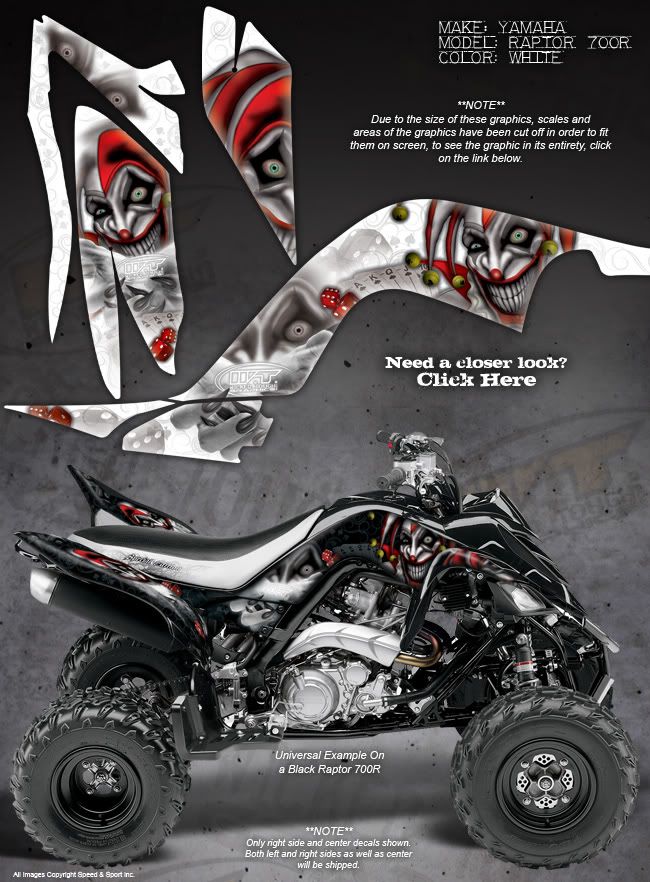 YAMAHA RAPTOR 700 700R GRAPHICS THE EVIL JESTER WHITE  