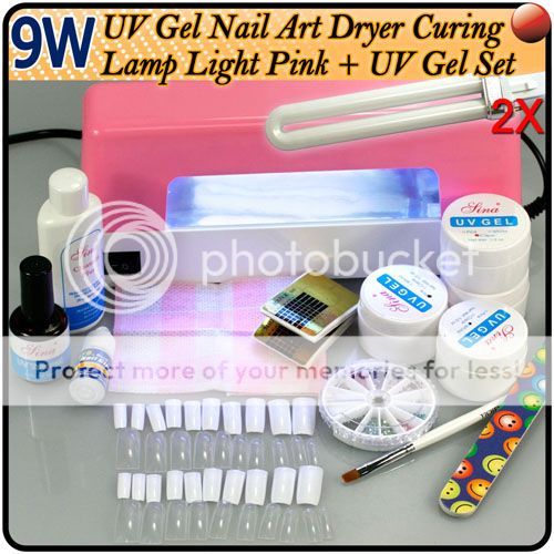 9W Pink Nail UV Lamp Dryer + UV GEL French Tip Set B156  