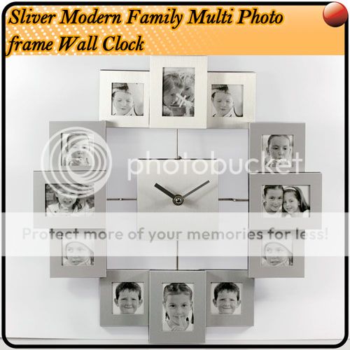 12 Pic Modern Multi Family Photo Frame Wall Clock B27  